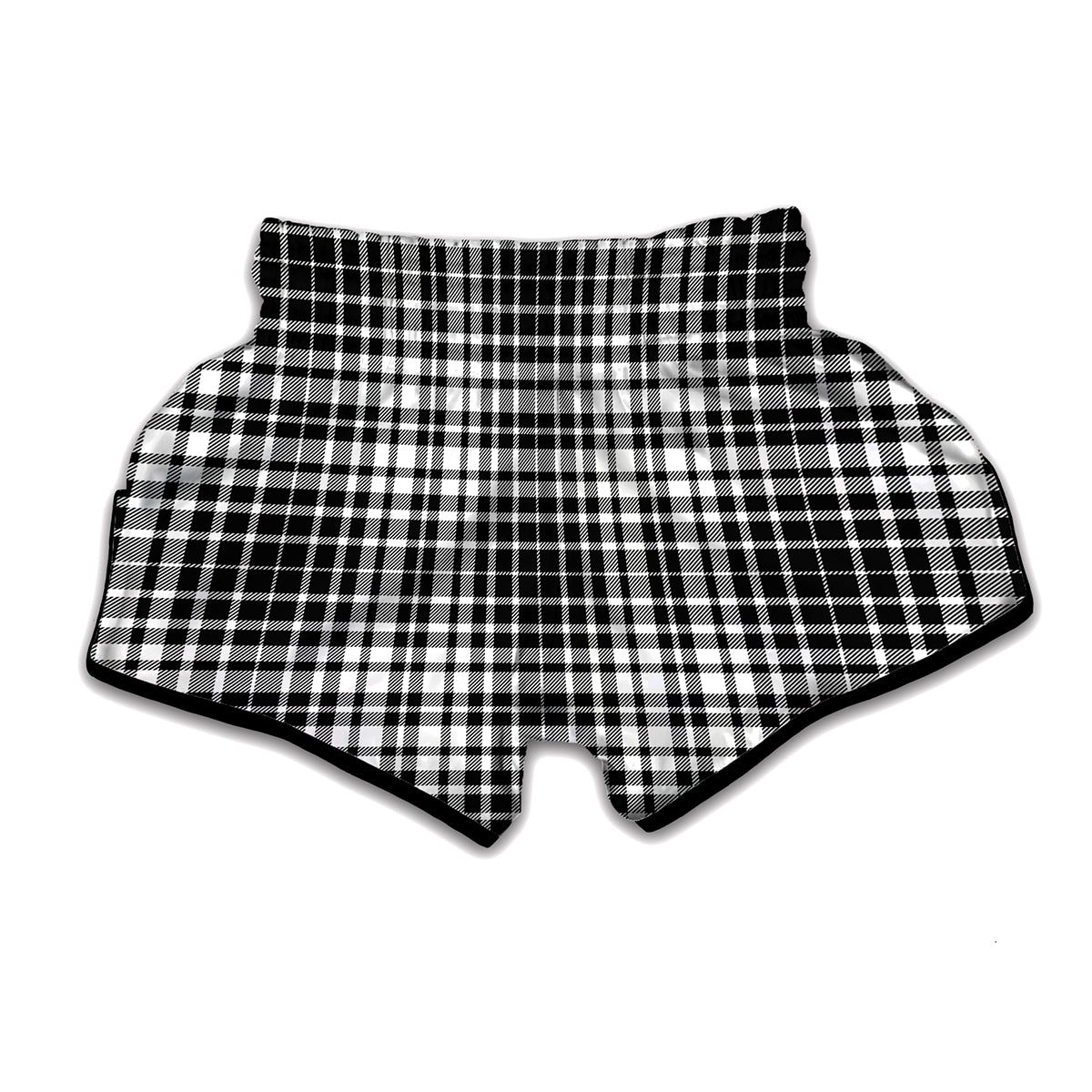 Black And White Border Tartan Print Muay Thai Boxing Shorts