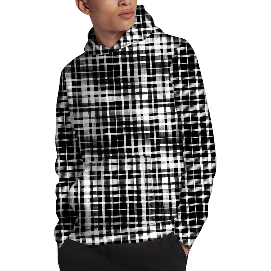 Black And White Border Tartan Print Pullover Hoodie