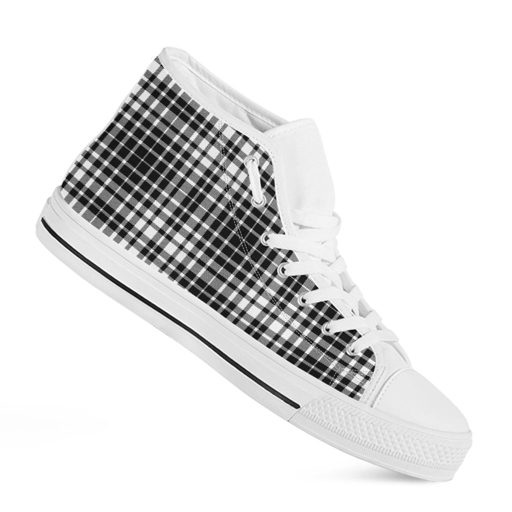 Black And White Border Tartan Print White High Top Shoes