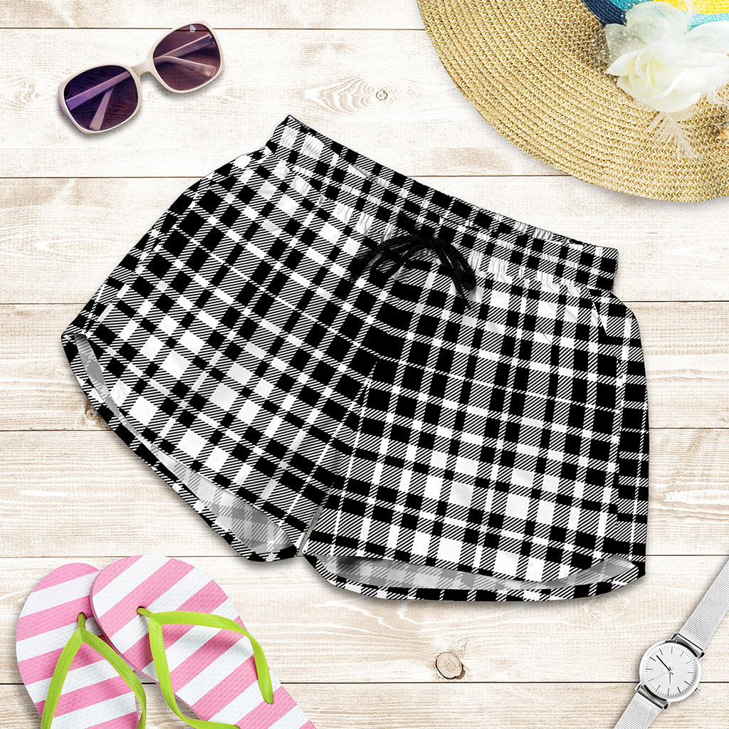 Black And White Border Tartan Print Women's Shorts