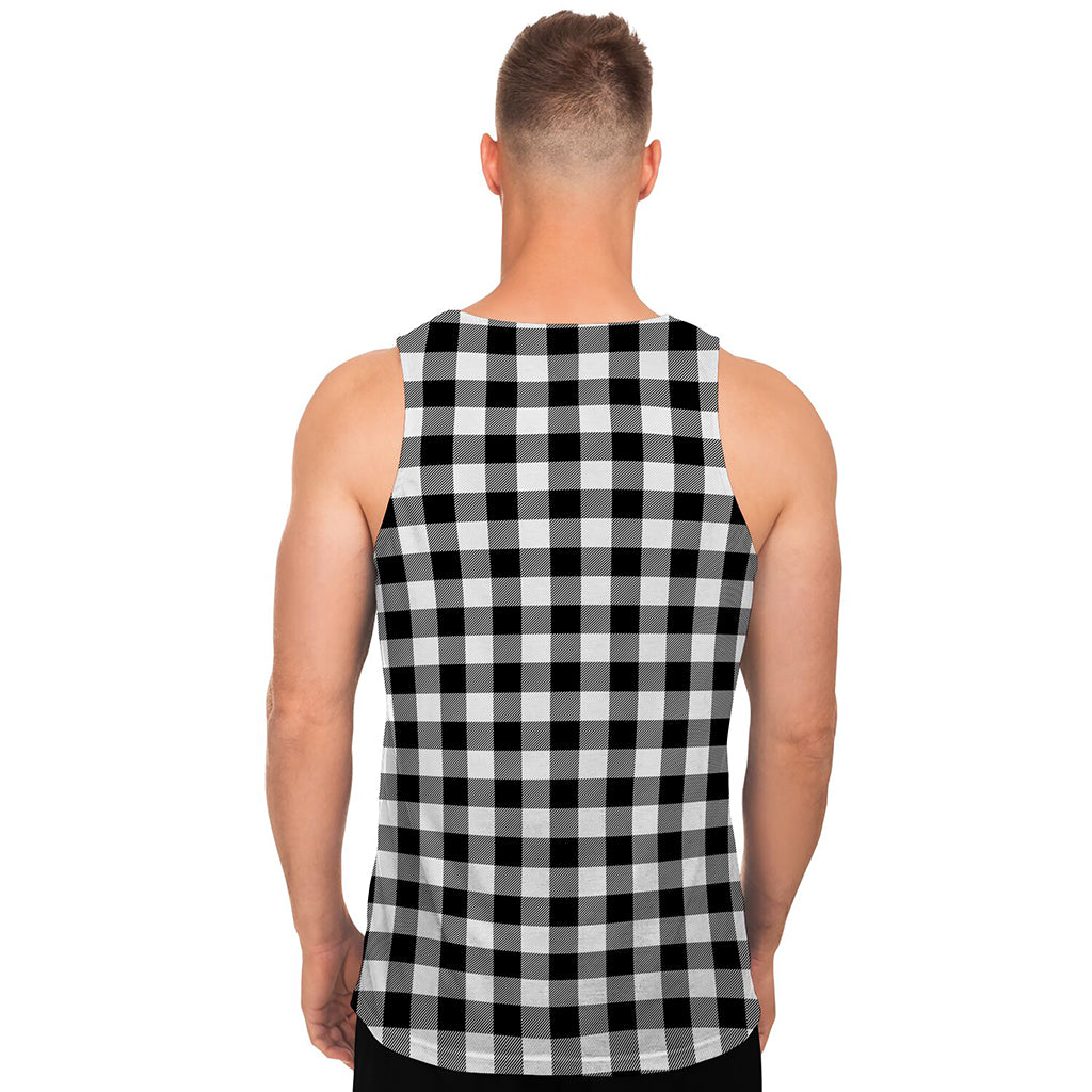 Black And White Buffalo Plaid Print Men's Tank Top