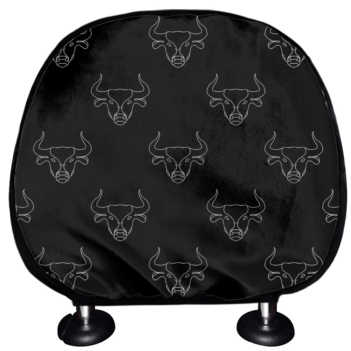 Black And White Bull Pattern Print Car Headrest Covers