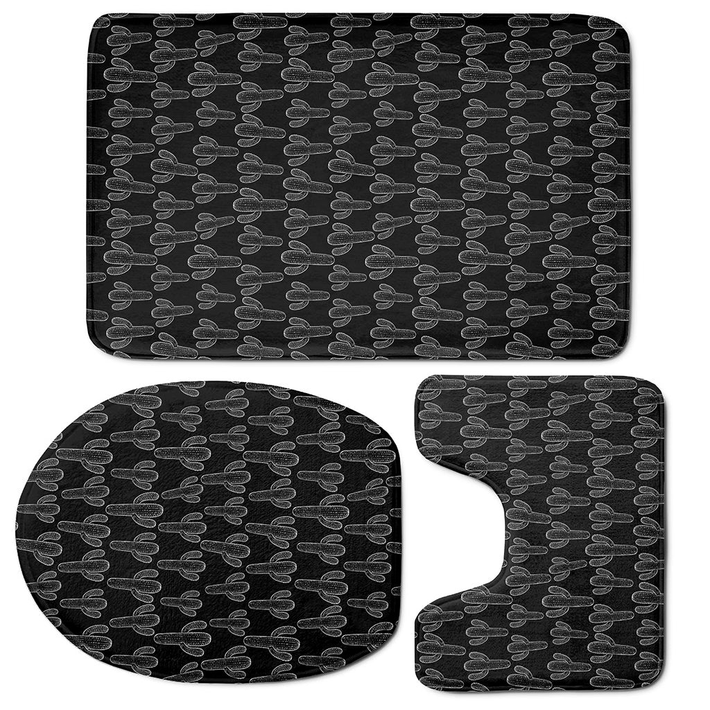 Black And White Cactus Pattern Print 3 Piece Bath Mat Set