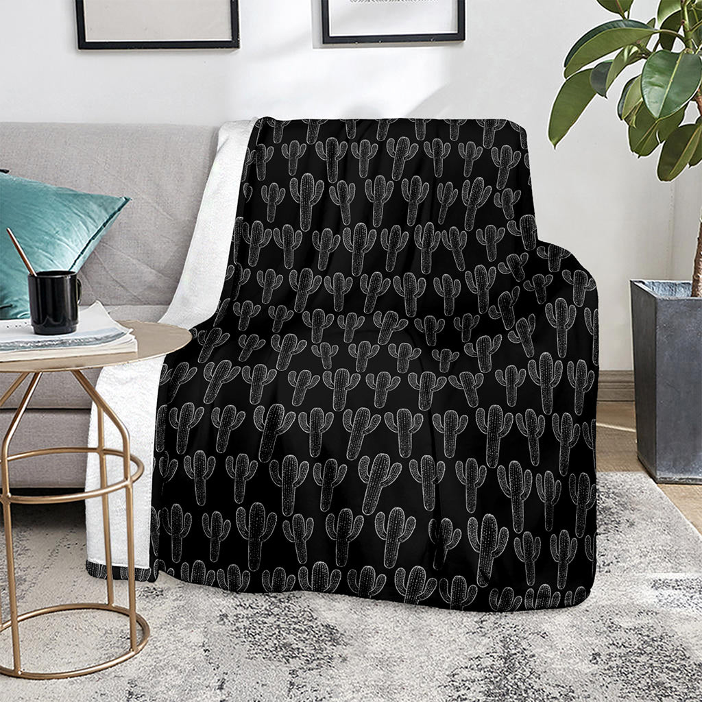 Black And White Cactus Pattern Print Blanket