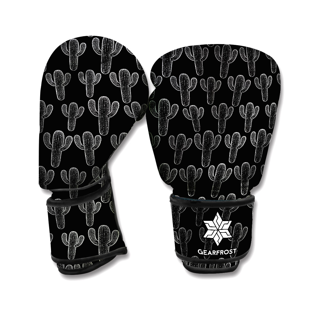 Black And White Cactus Pattern Print Boxing Gloves