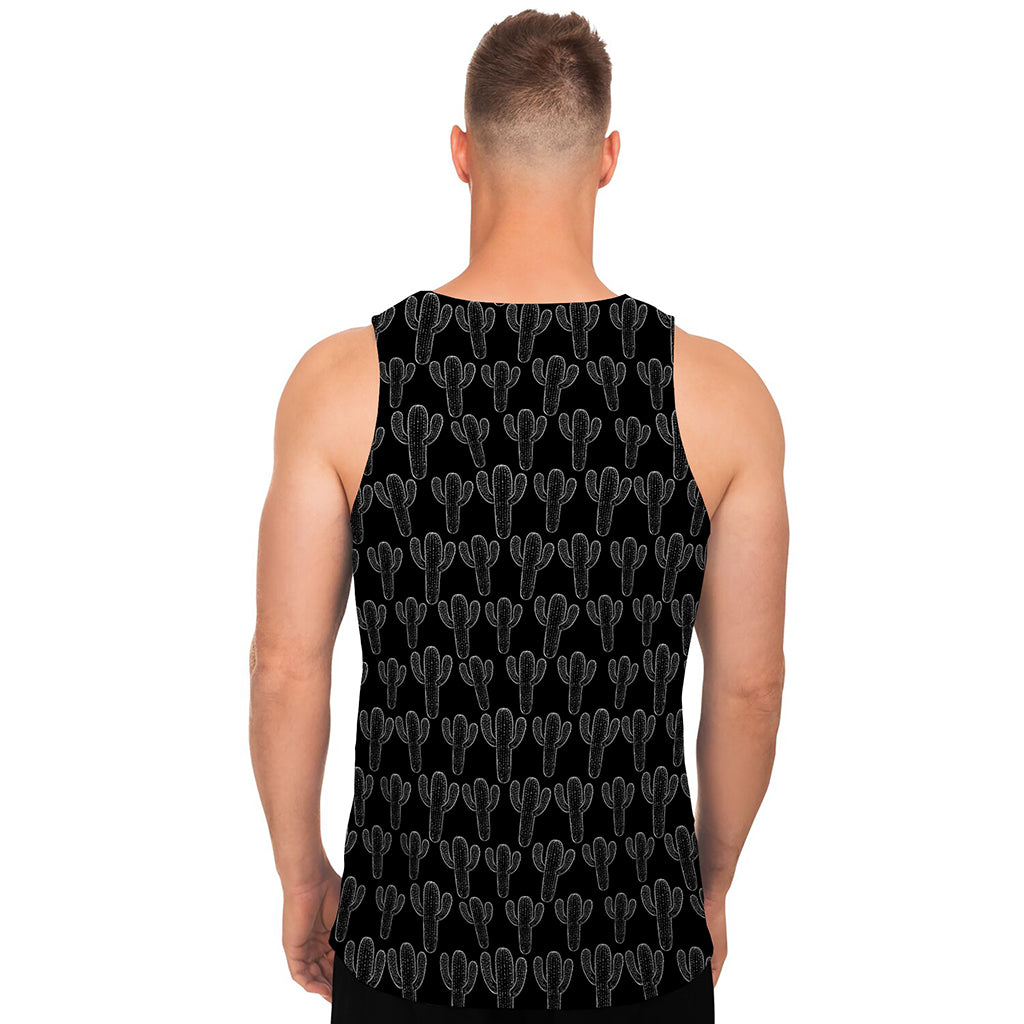 Black And White Cactus Pattern Print Men's Tank Top