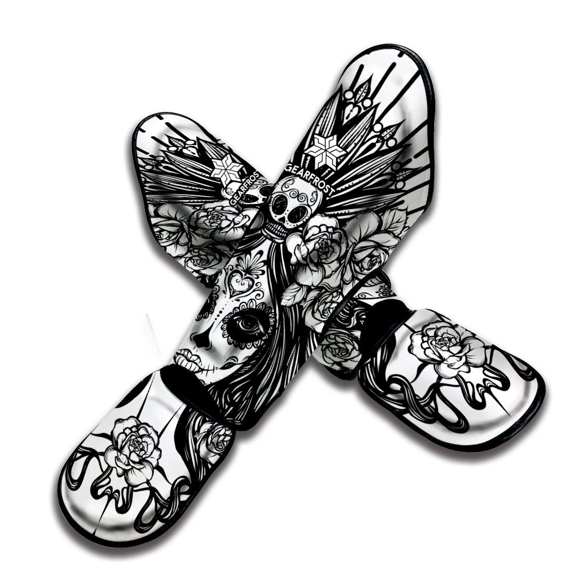 Black And White Calavera Girl Print Muay Thai Shin Guard