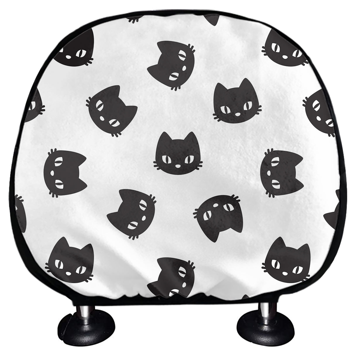 Black And White Cat Pattern Print Car Headrest Covers