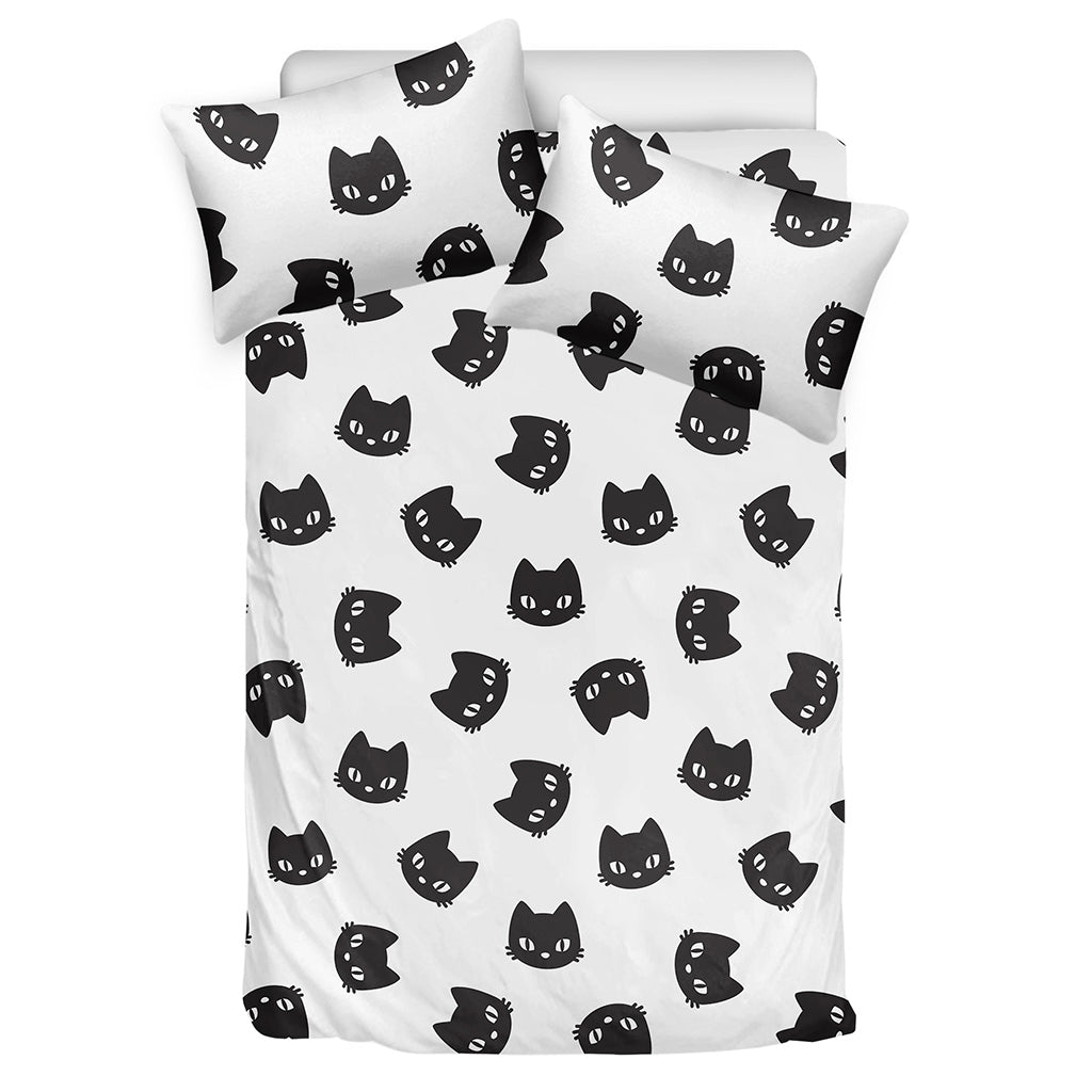 Black And White Cat Pattern Print Duvet Cover Bedding Set