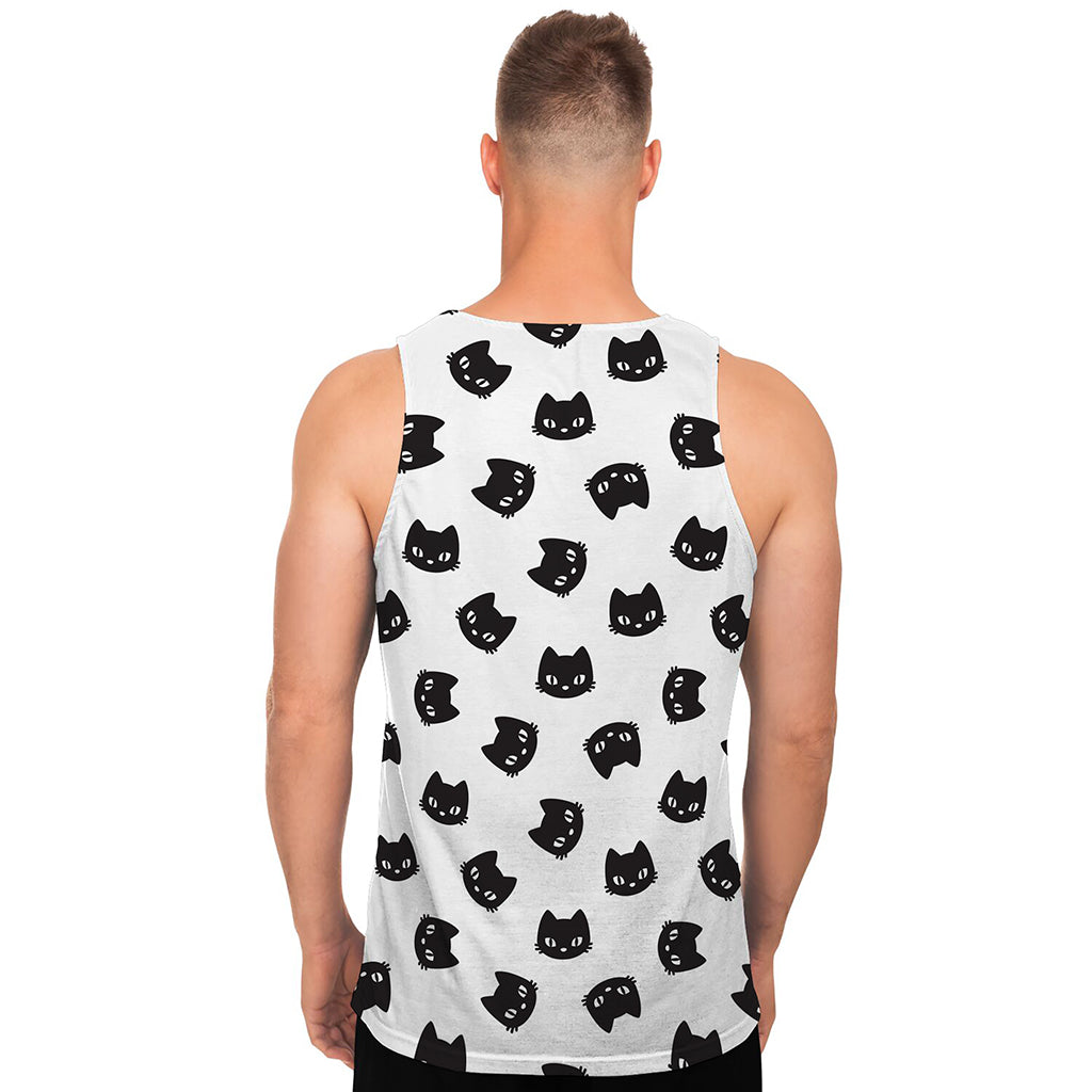 Black And White Cat Pattern Print Men's Tank Top
