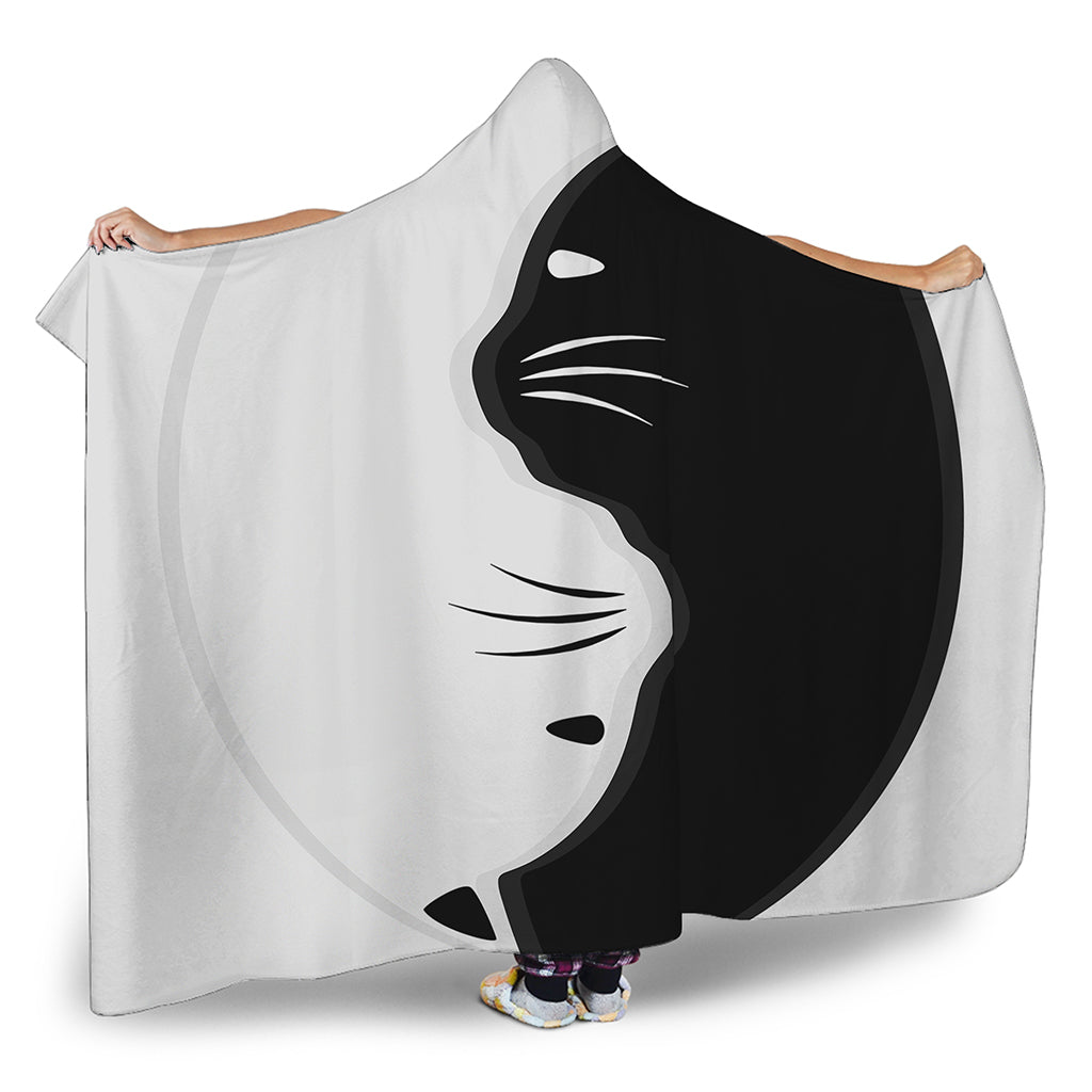 Black And White Cat Yin Yang Print Hooded Blanket