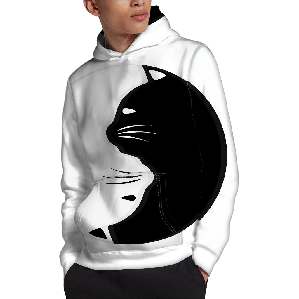 Black And White Cat Yin Yang Print Pullover Hoodie