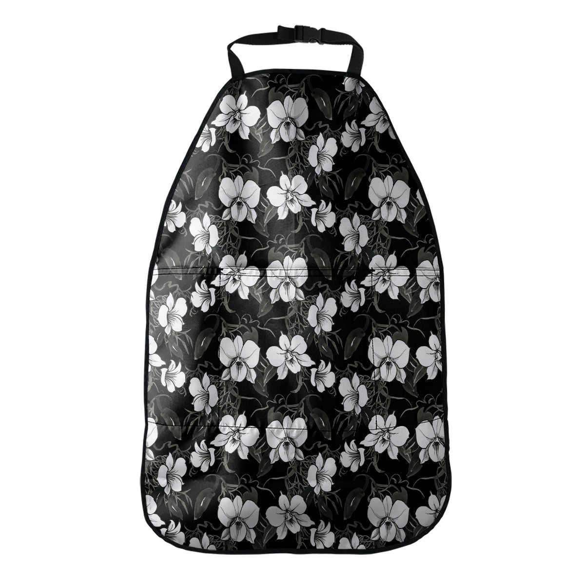 Black And White Cattleya Pattern Print Car Seat Organizers