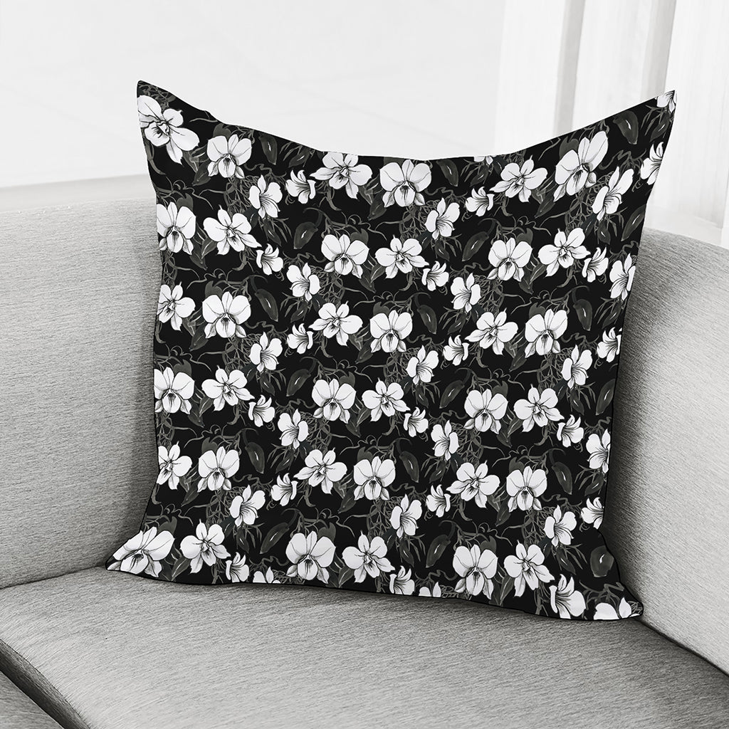 Black And White Cattleya Pattern Print Pillow Cover