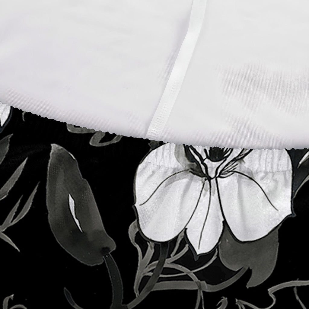 Black And White Cattleya Pattern Print Sofa Cover