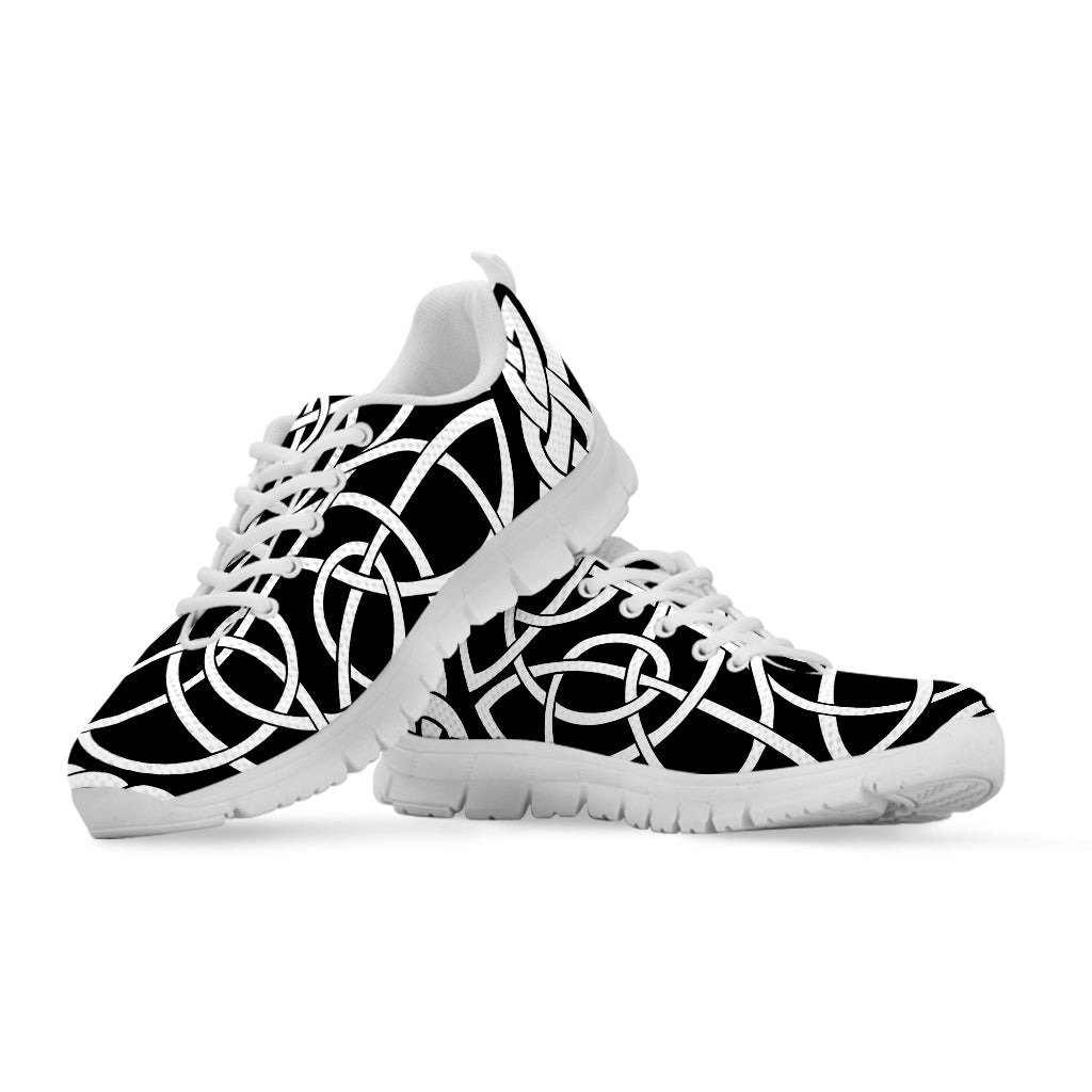Black And White Celtic Knot Print White Sneakers