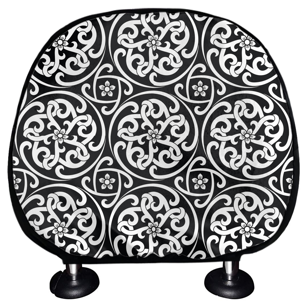 Black And White Celtic Pattern Print Car Headrest Covers