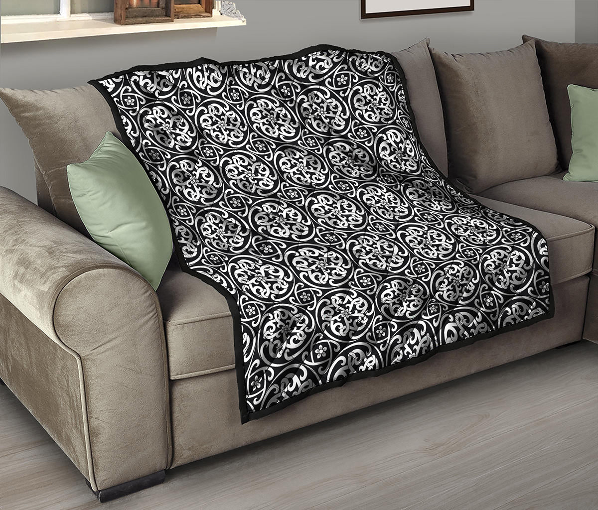 Black And White Celtic Pattern Print Quilt