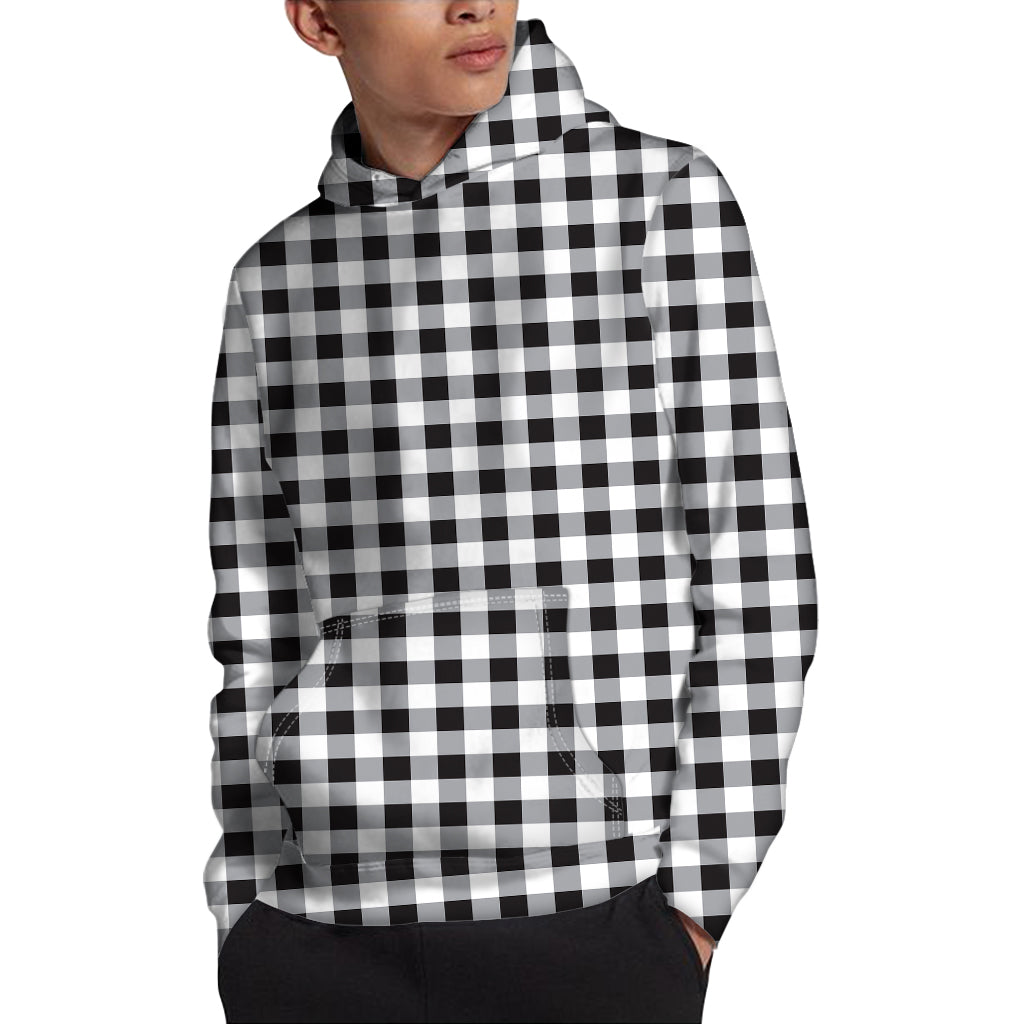Black And White Check Pattern Print Pullover Hoodie