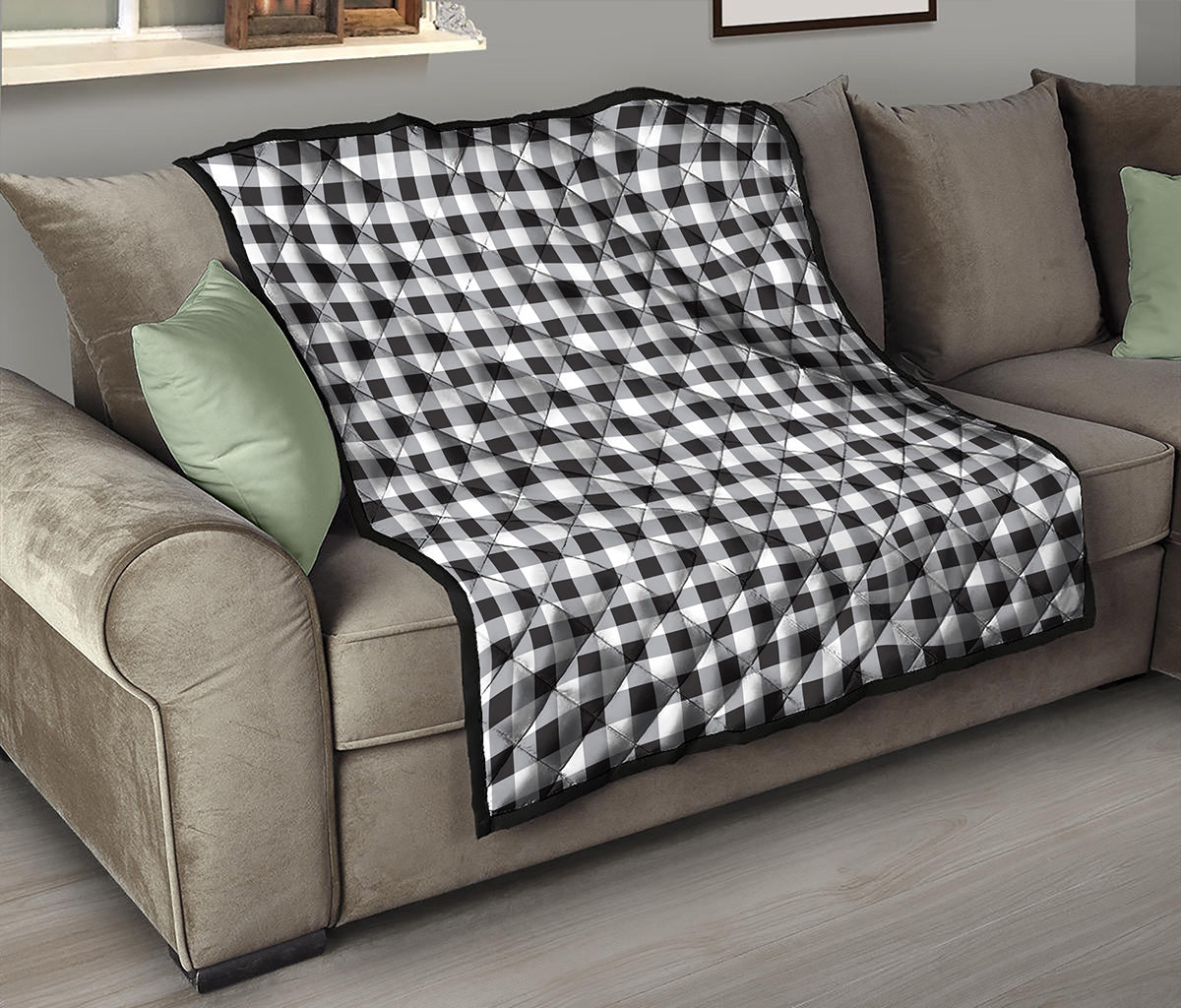 Black And White Check Pattern Print Quilt