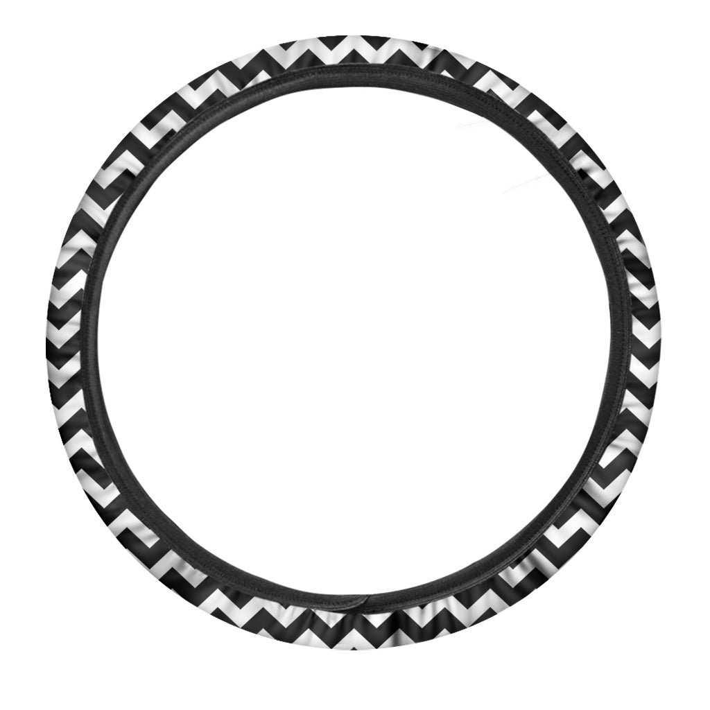 Black And White Chevron Pattern Print Car Steering Wheel Cover