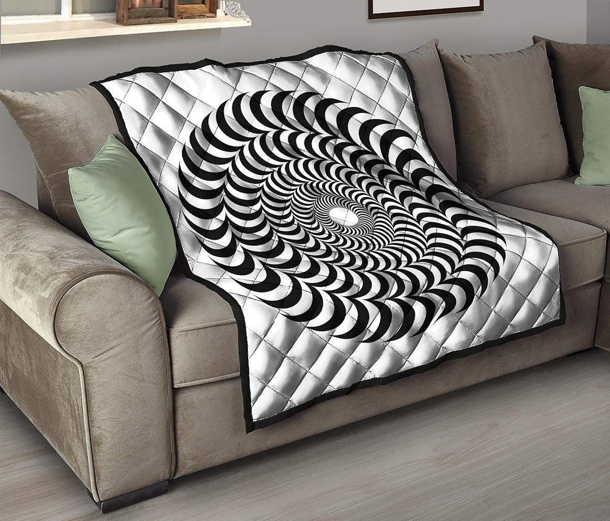 Black And White Circle Illusion Print Quilt