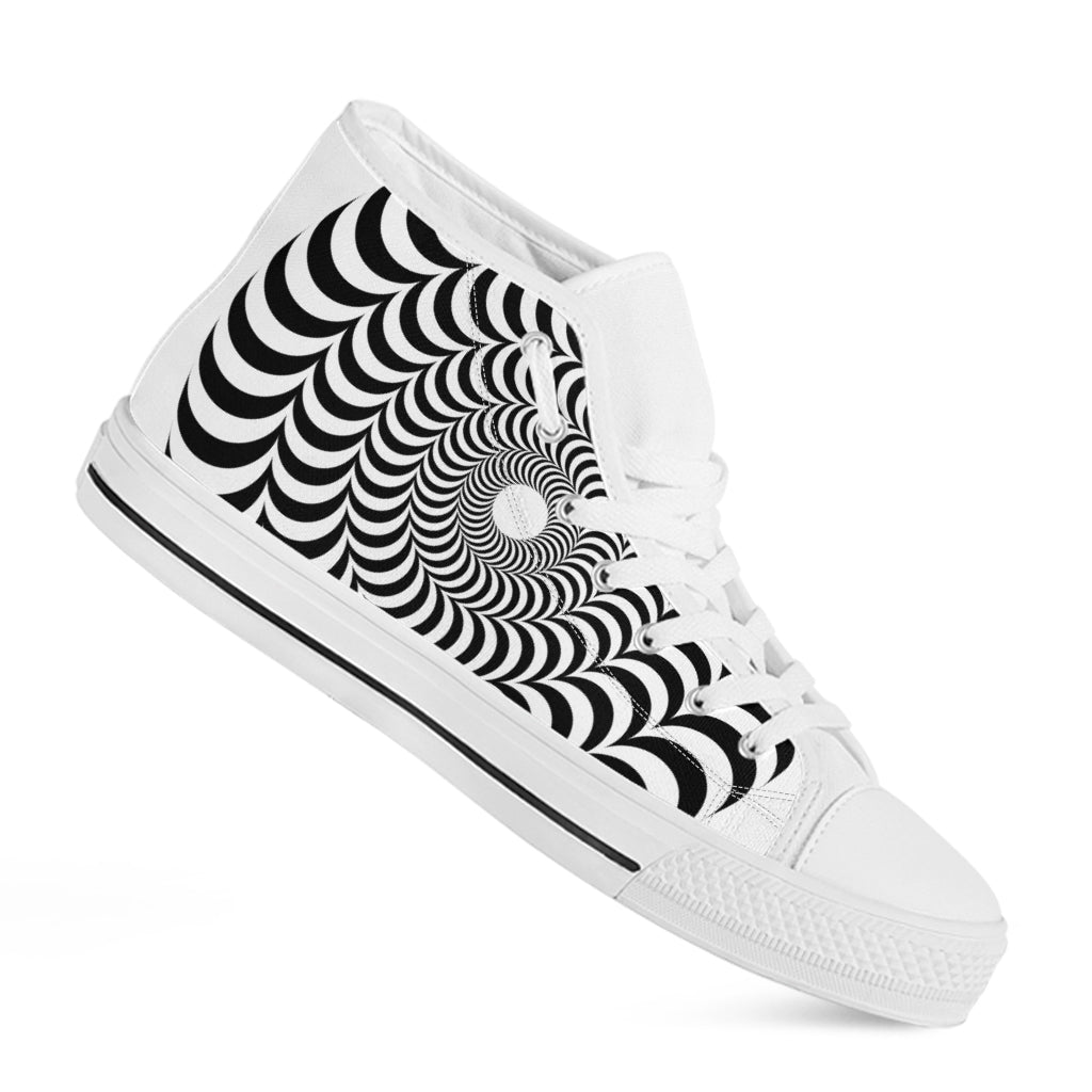Black And White Circle Illusion Print White High Top Shoes