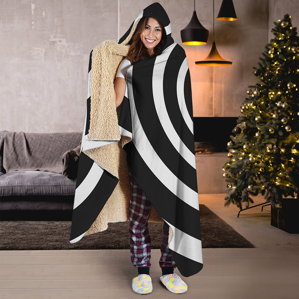 Black And White Circle Swirl Print Hooded Blanket