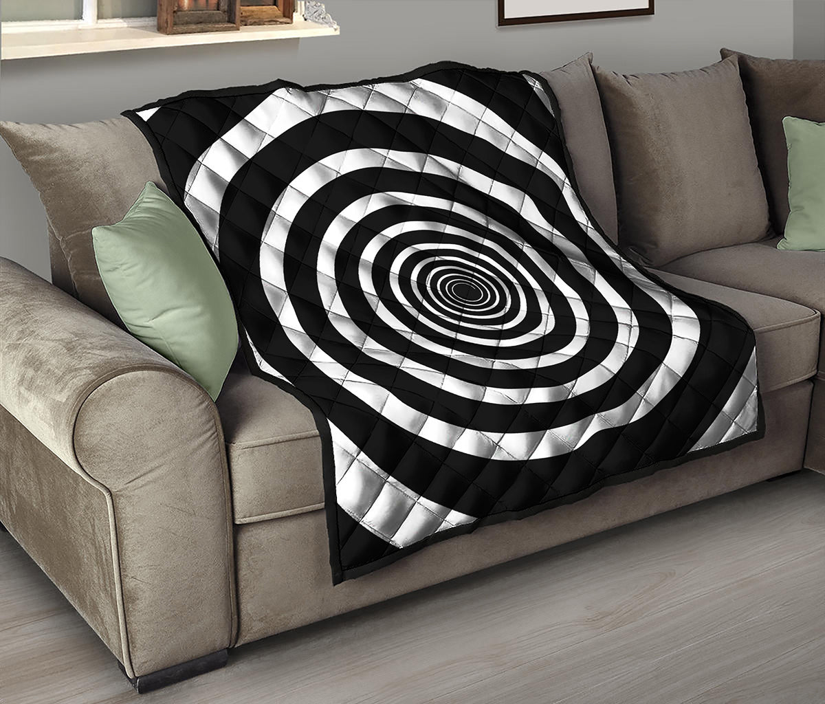 Black And White Circle Swirl Print Quilt