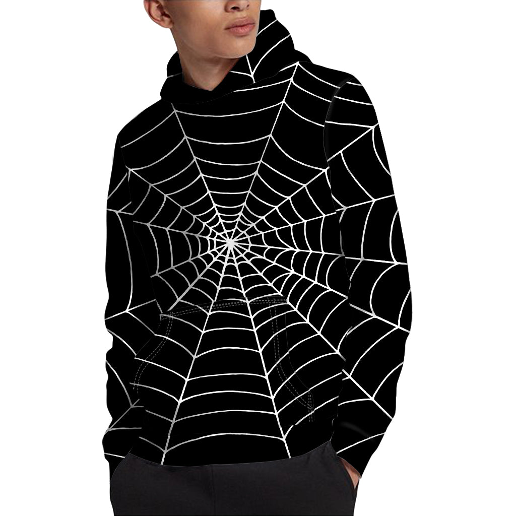 Black And White Cobweb Print Pullover Hoodie