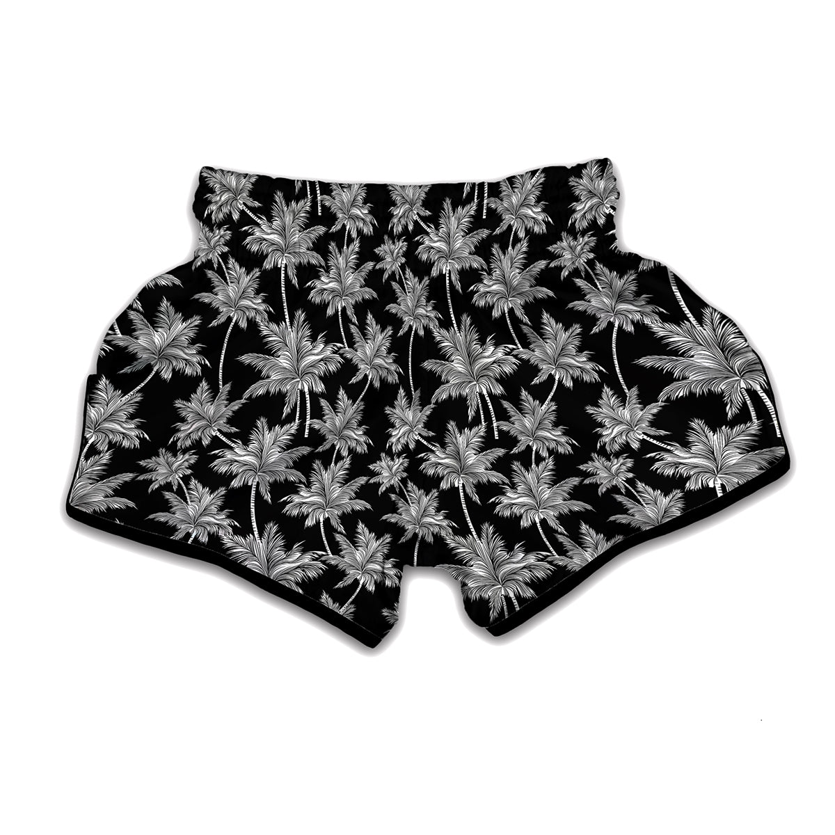 Black And White Coconut Tree Print Muay Thai Boxing Shorts