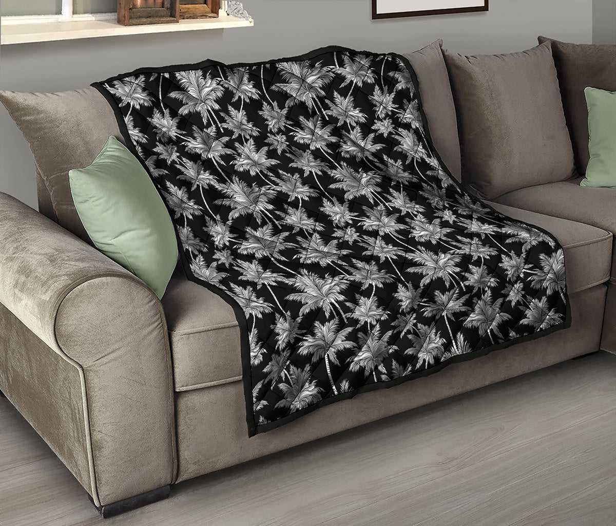 Black And White Coconut Tree Print Quilt