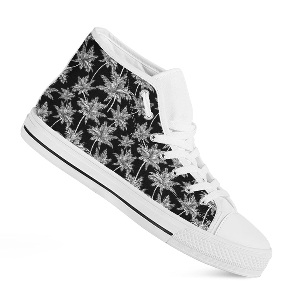 Black And White Coconut Tree Print White High Top Shoes