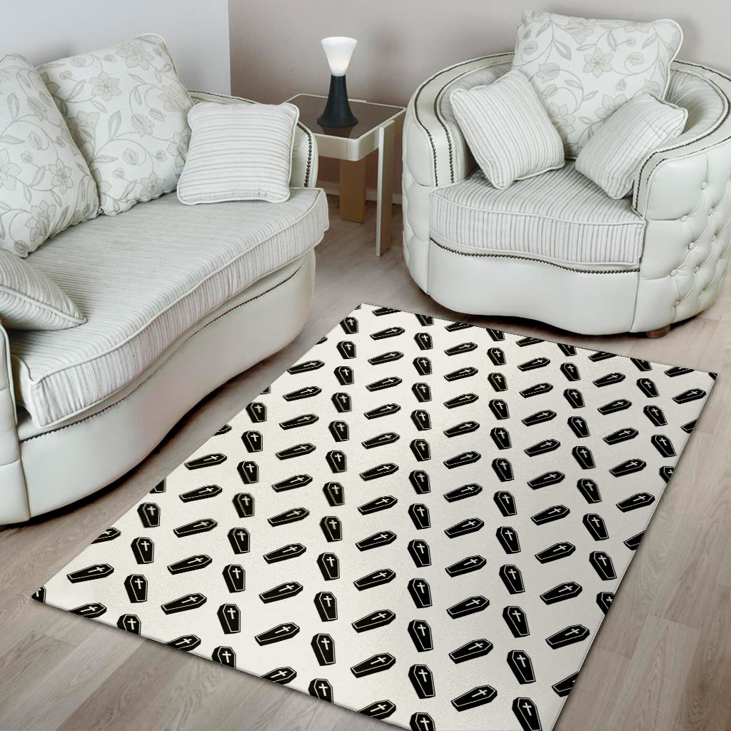 Black And White Coffin Pattern Print Area Rug