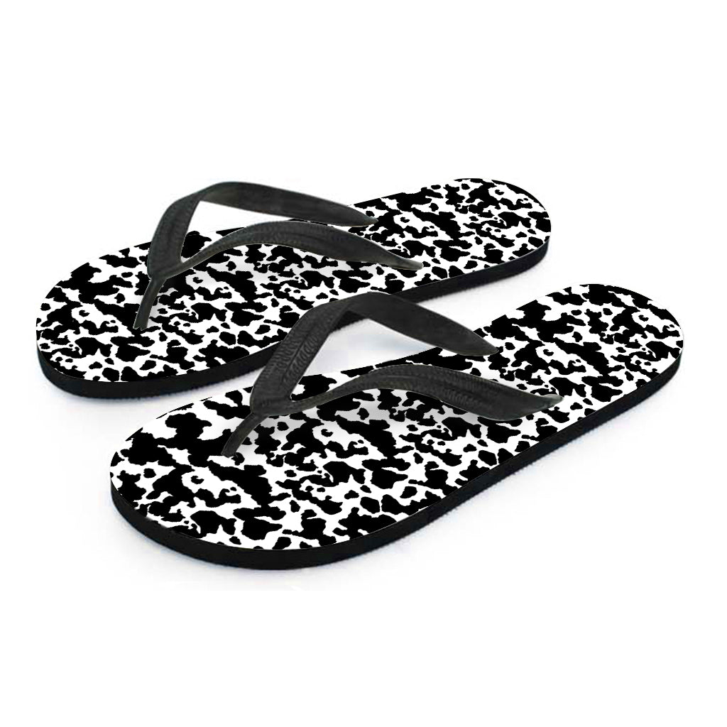 Black And White Cow Pattern Print Flip Flops