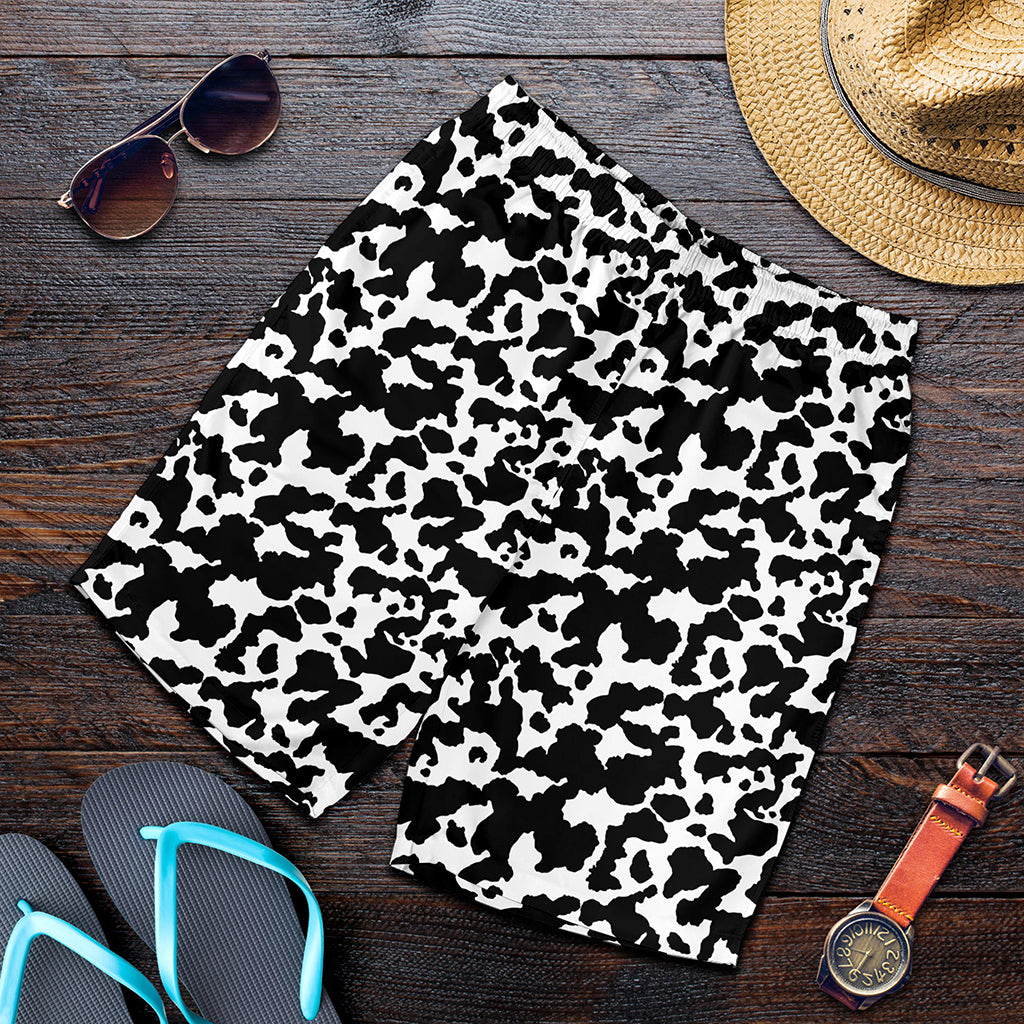 Black And White Cow Pattern Print Men's Shorts