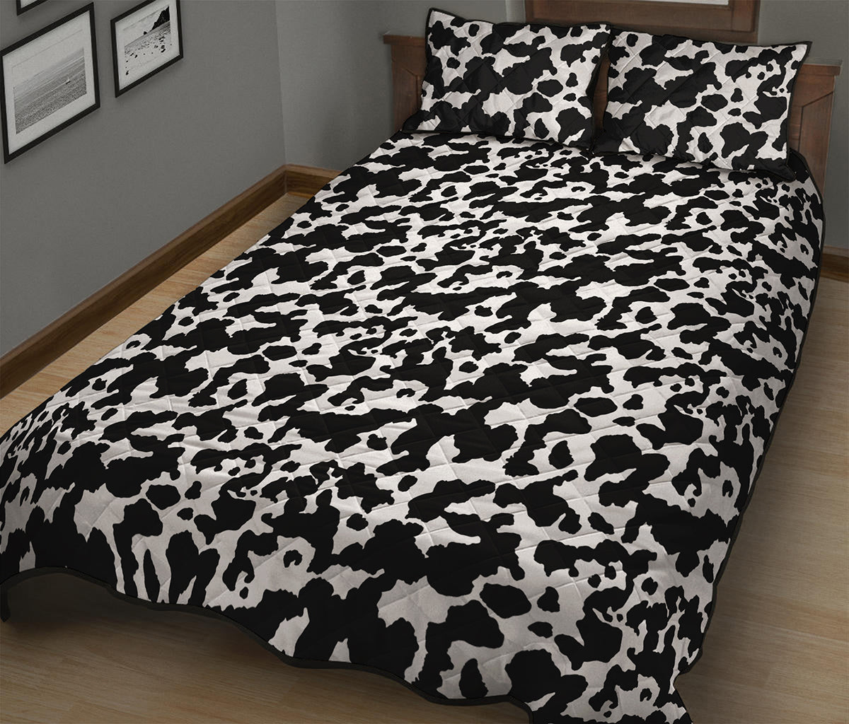 Black And White Cow Pattern Print Quilt Bed Set