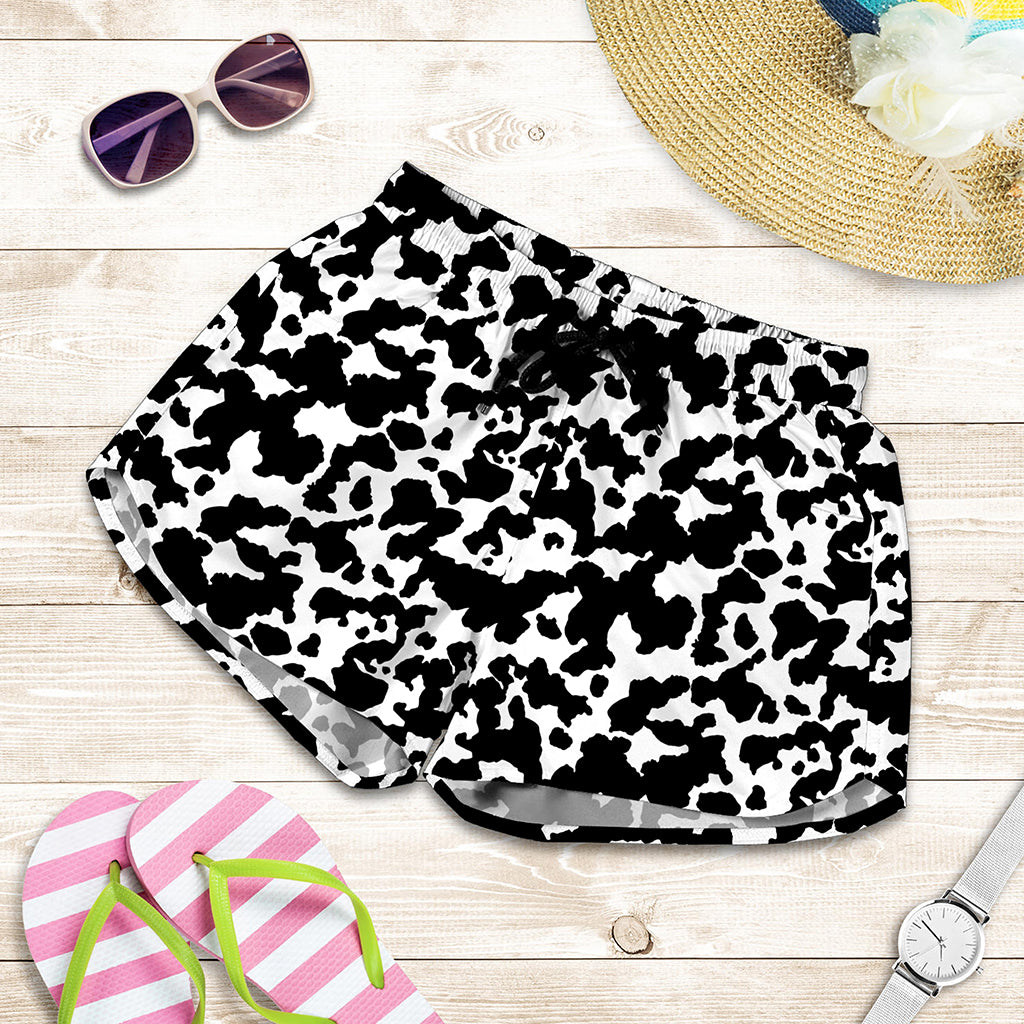 Black And White Cow Pattern Print Women's Shorts