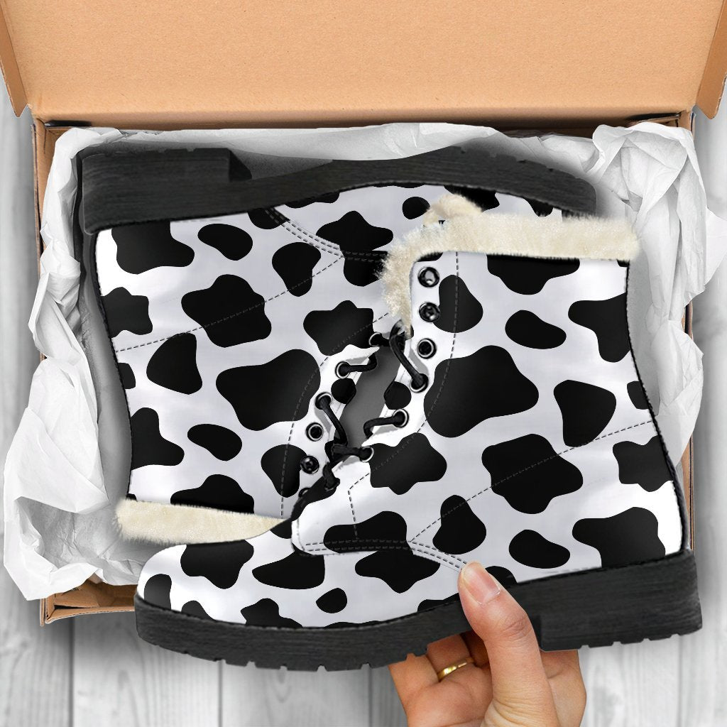Black And White Cow Print Comfy Boots GearFrost