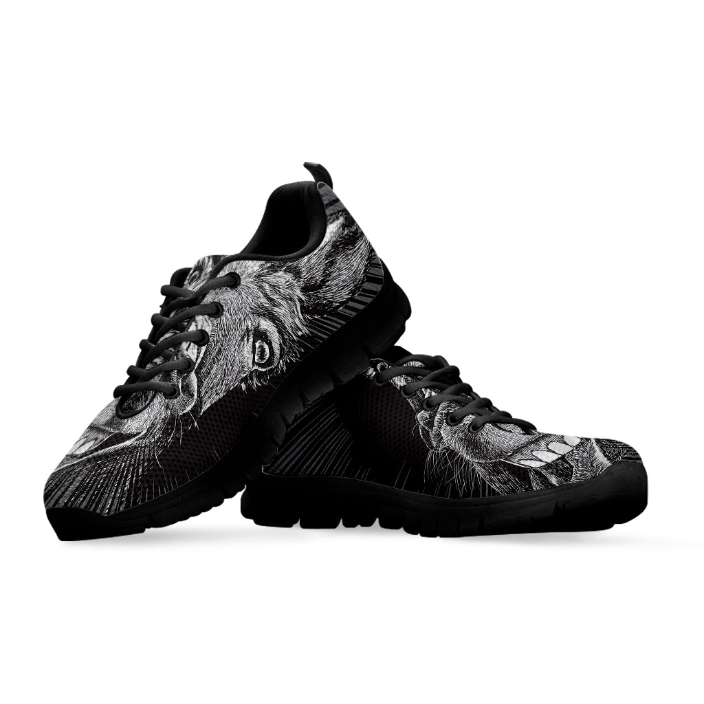 Black And White Crazy Donkey Print Black Sneakers