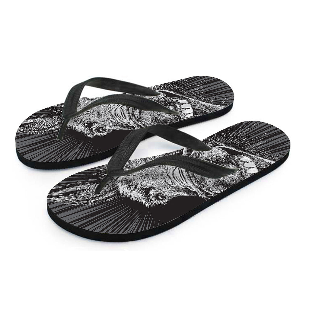 Black And White Crazy Donkey Print Flip Flops