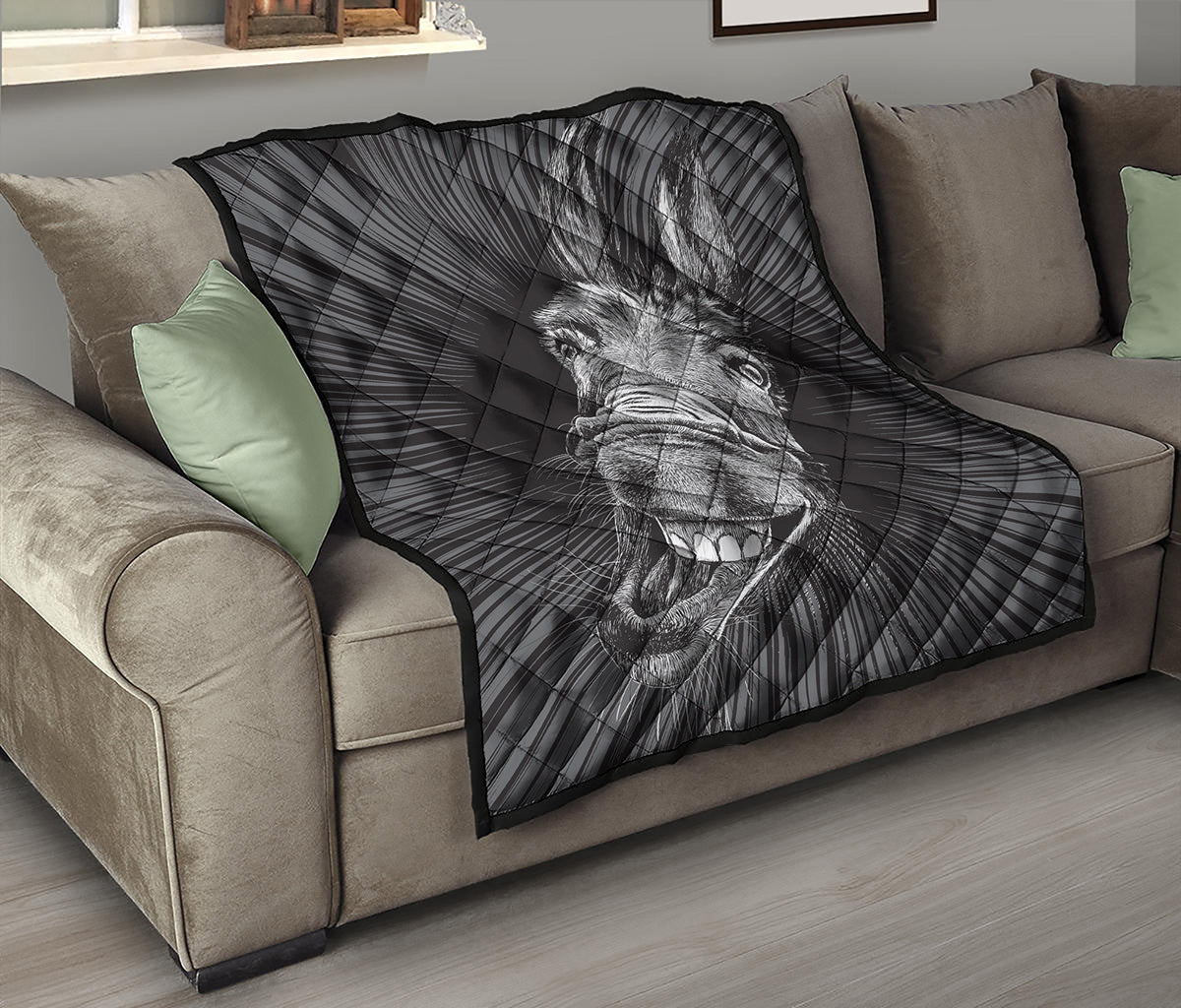 Black And White Crazy Donkey Print Quilt