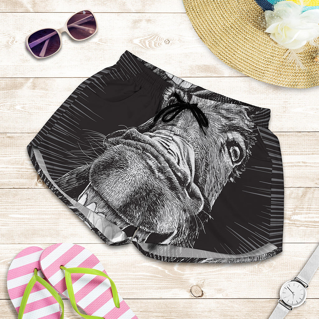 Black And White Crazy Donkey Print Women's Shorts