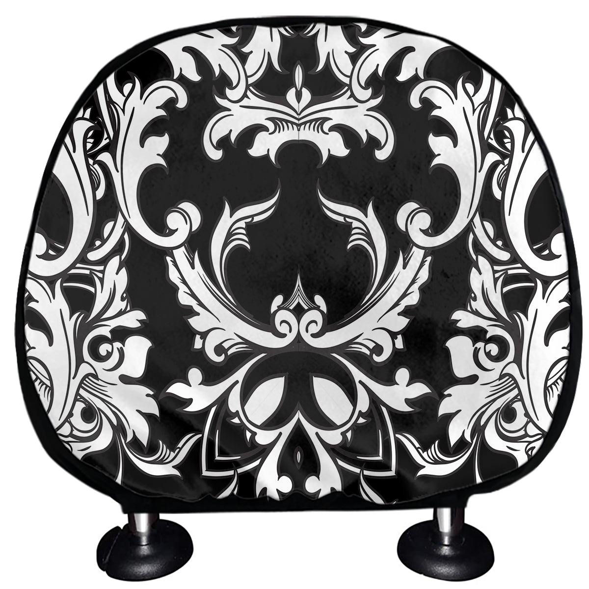 Black And White Damask Pattern Print Car Headrest Covers