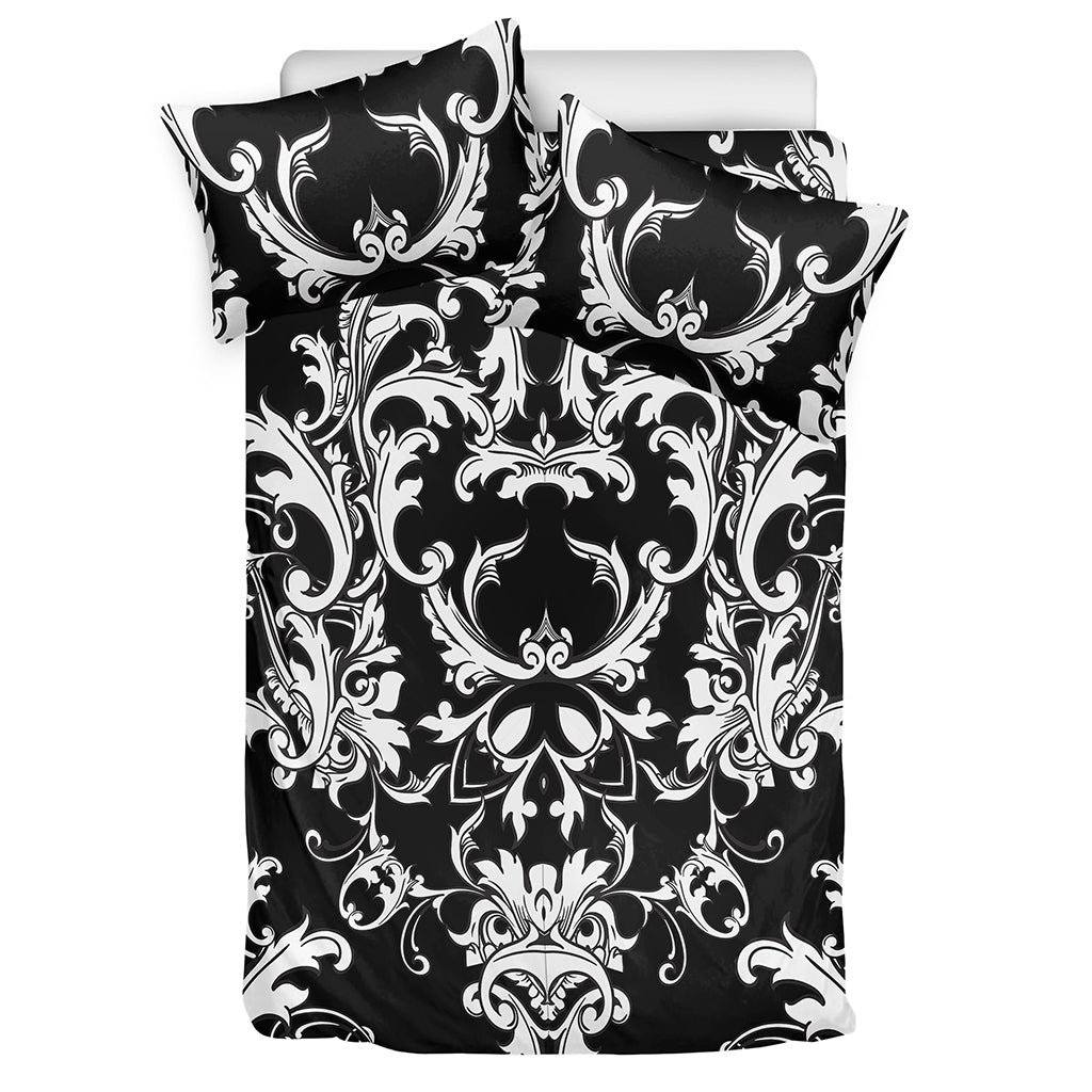 Black And White Damask Pattern Print Duvet Cover Bedding Set