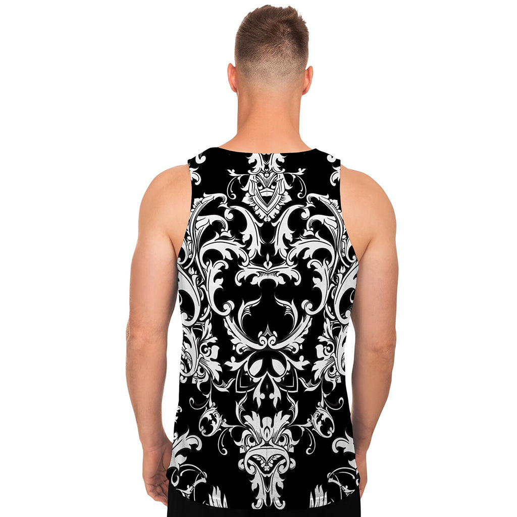 Black And White Damask Pattern Print Men's Tank Top