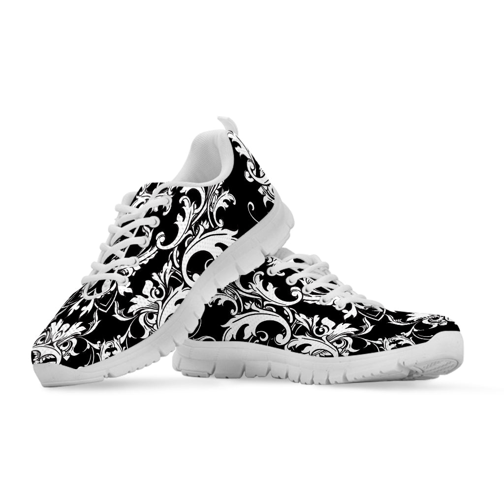 Black And White Damask Pattern Print White Sneakers