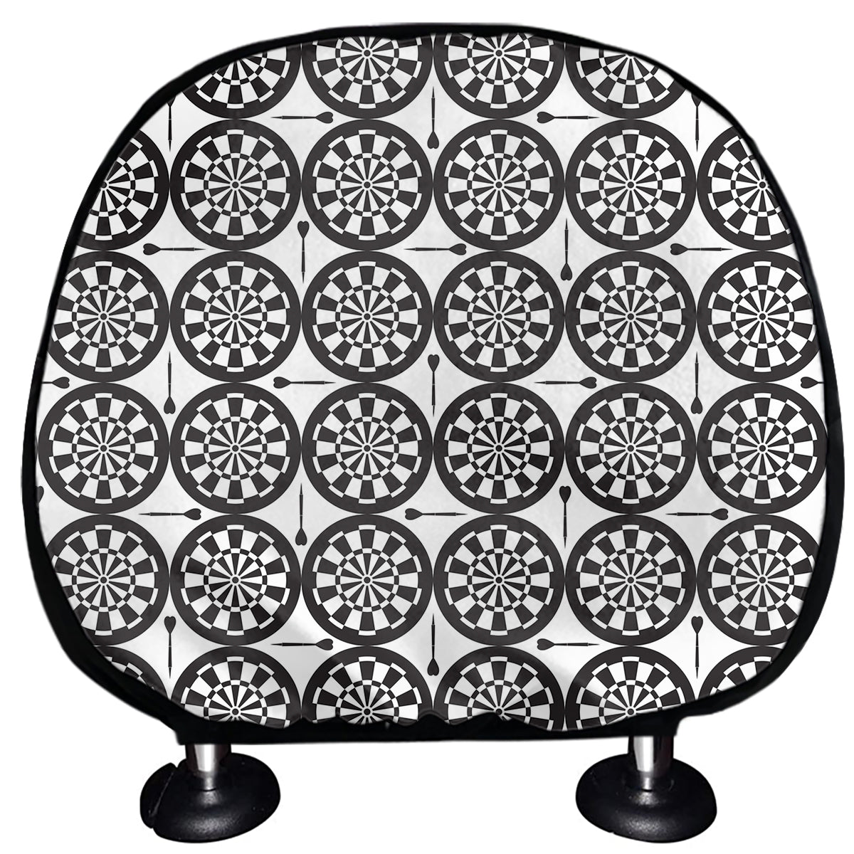 Black And White Dartboard Pattern Print Car Headrest Covers
