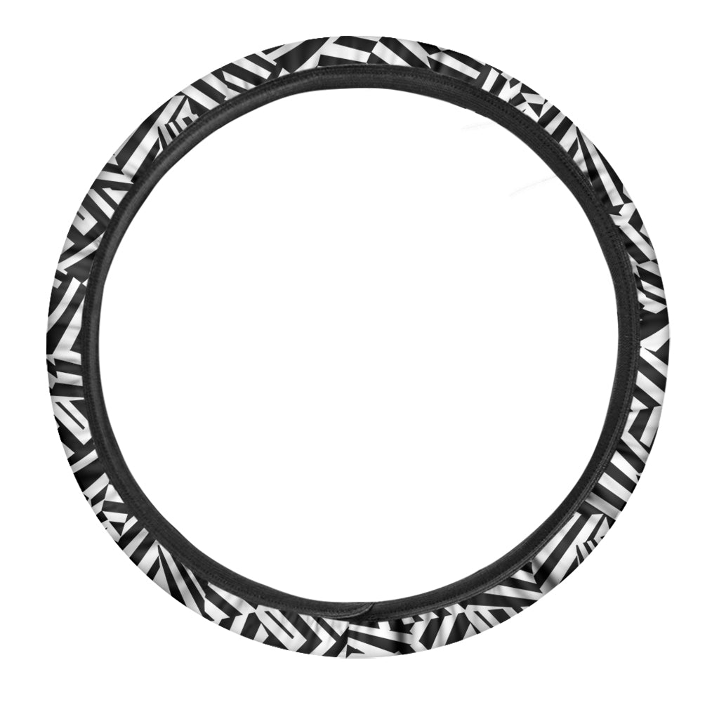 Black And White Dazzle Pattern Print Car Steering Wheel Cover