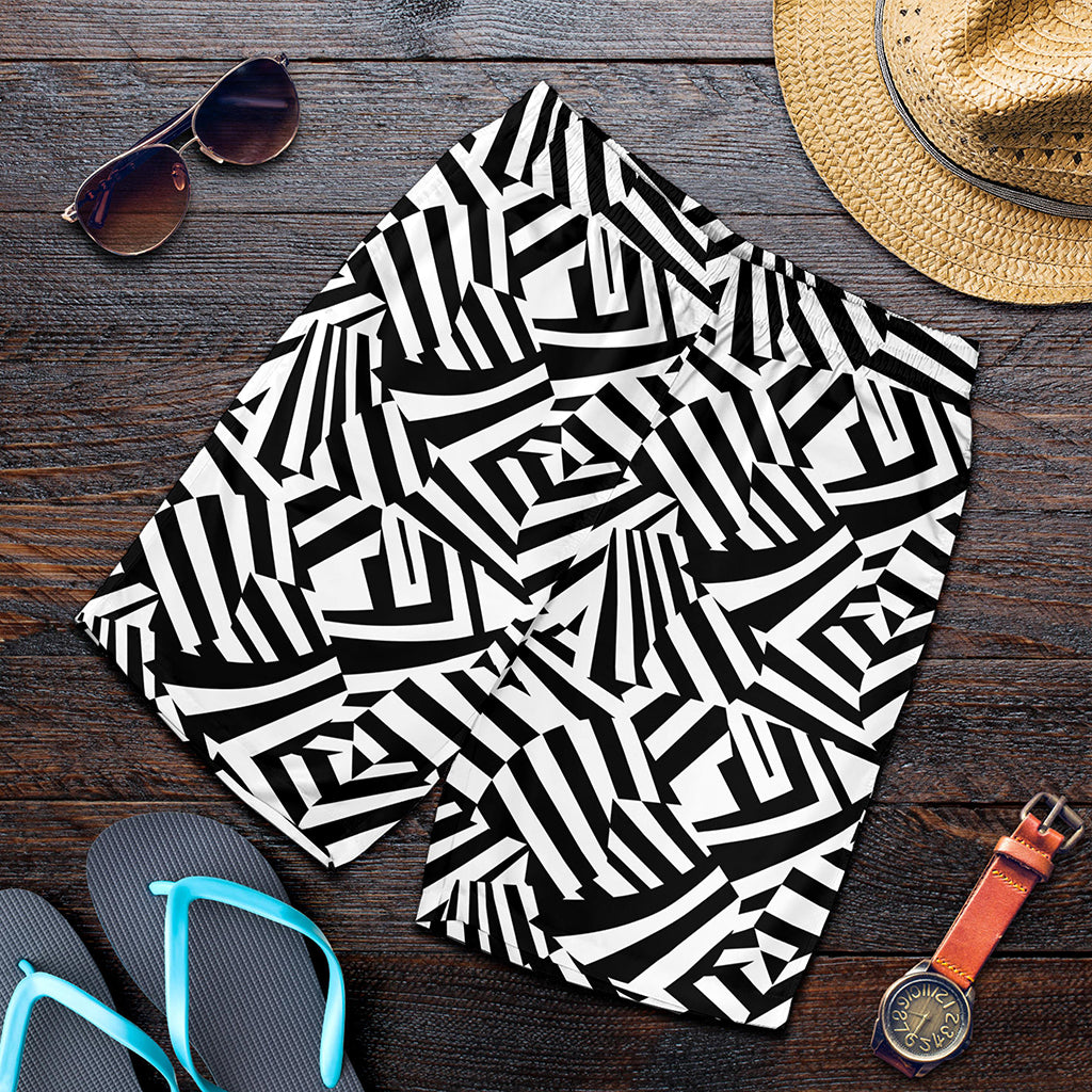 Black And White Dazzle Pattern Print Men's Shorts